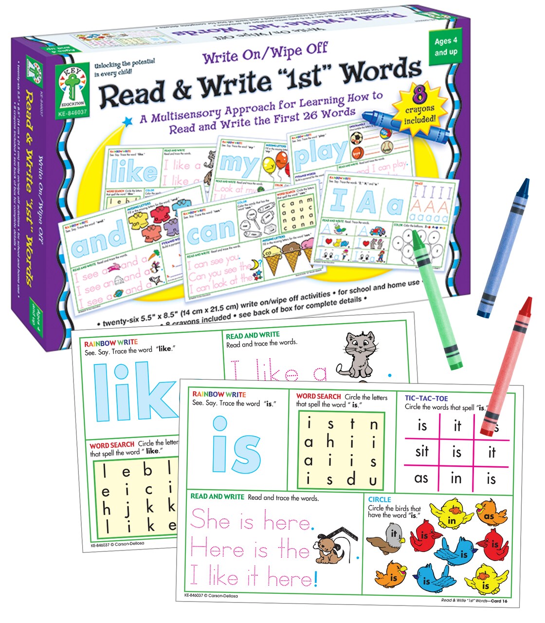 Key Education Write On Wipe Off Reading and Writing Practice With Sight Words, Dry Erase Boards With Vocabulary Toddler Activities Ages 4 and Up, Preschool and Kindergarten Phonics